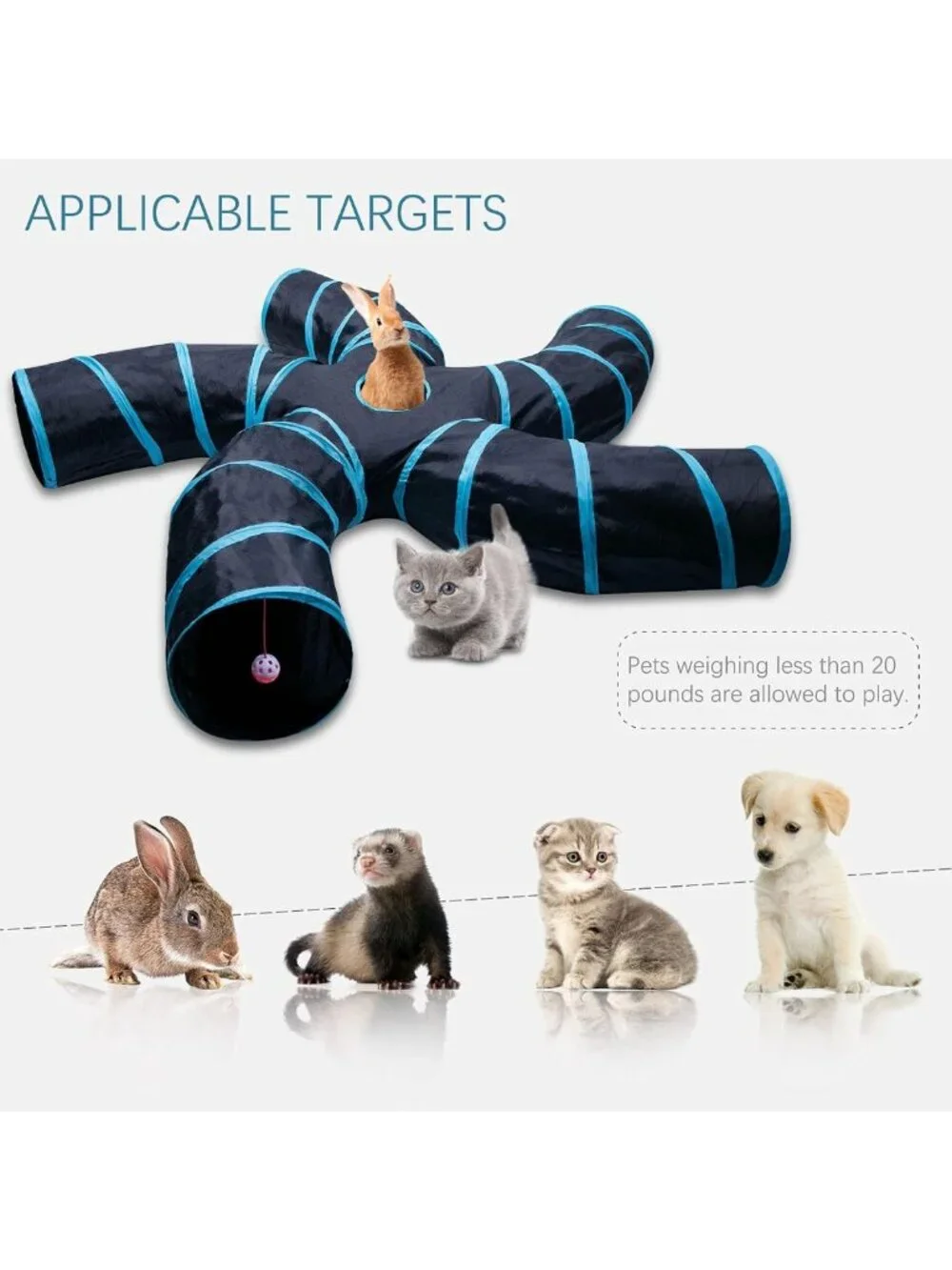 Large 5-Way Cat Tunnel with Play Ball - Collapsible Interactive Pet Tube for